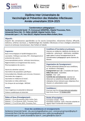 Affiche DIU Vaccinologie 2024-2025