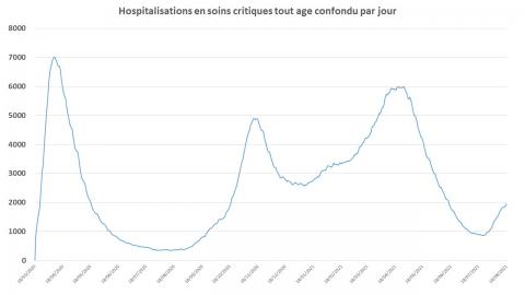 nombre d'hospitalisations par jour en soins critiques tous âges confondus